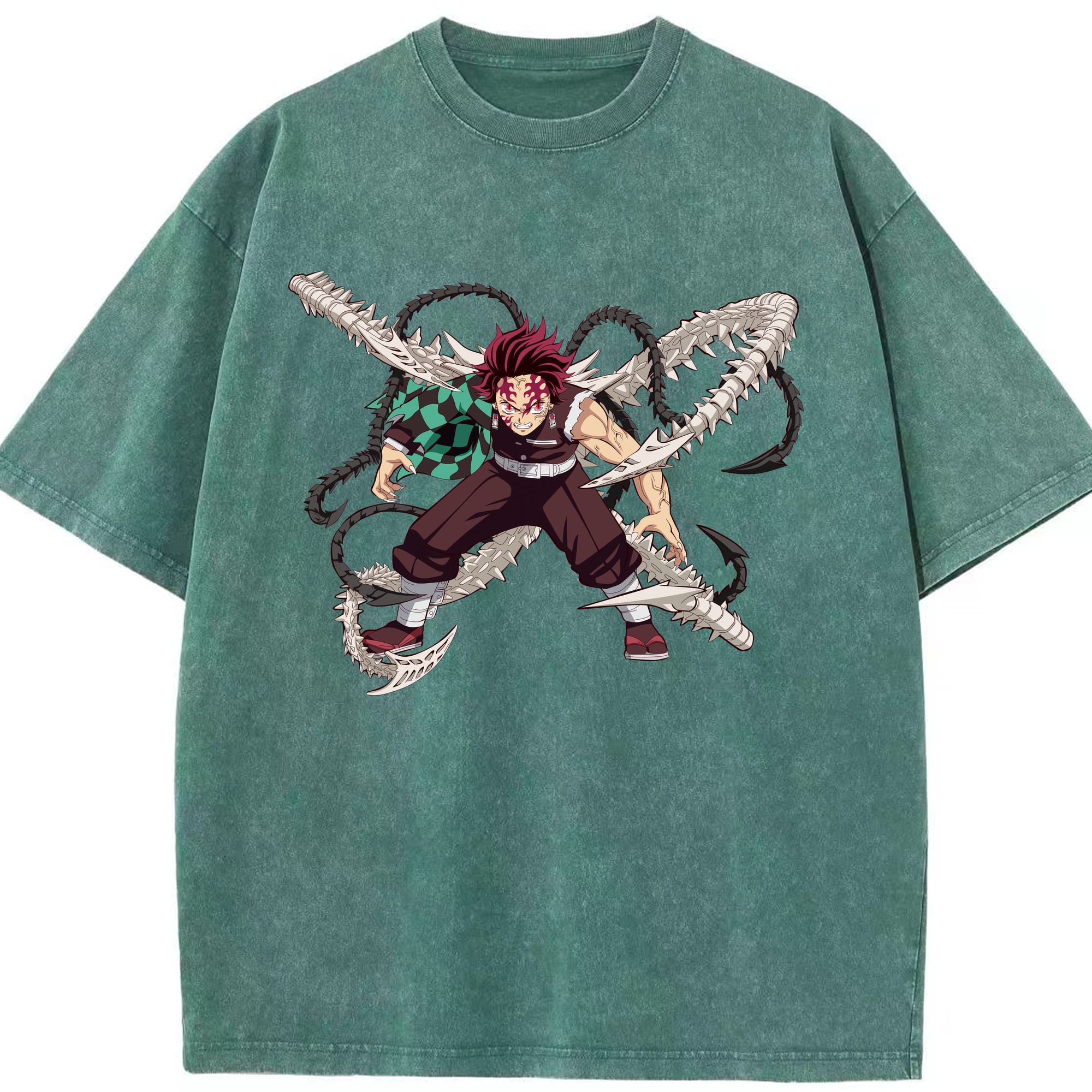 （画像用） 鬼滅の刃 竈門 炭治郎／かまど たんじろう Kamado Tanjirou 綿100% ヴィンテージ風 半袖Tシャツ（フロントプリント）